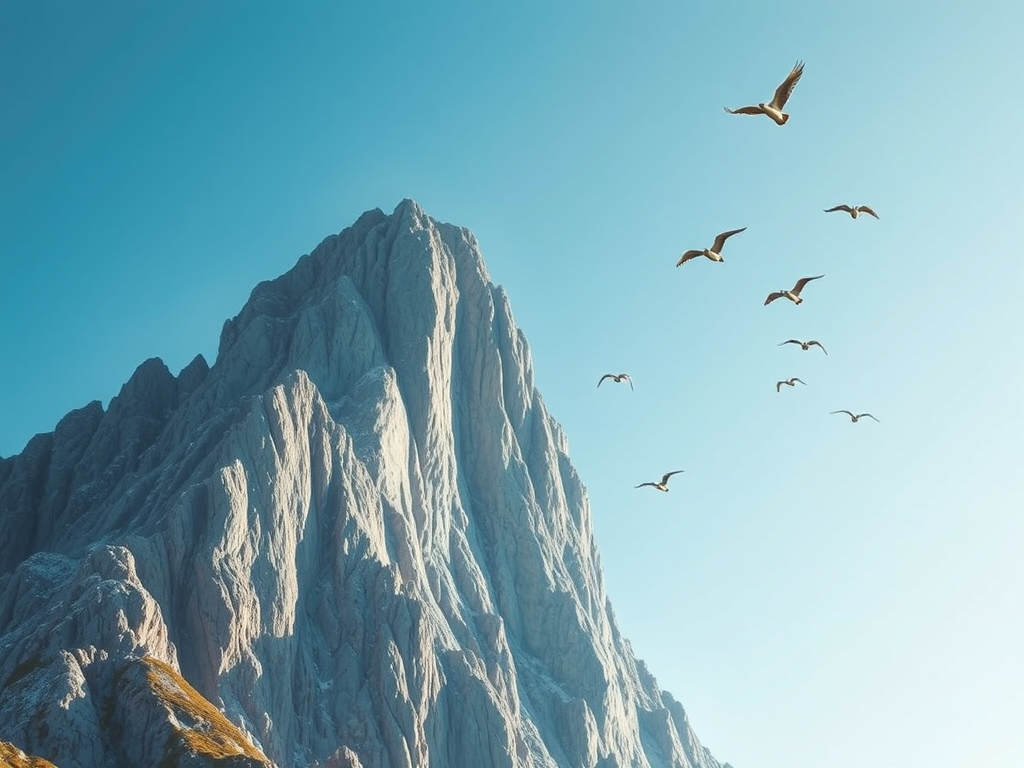 高耸的高山，有飞鸟在盘旋